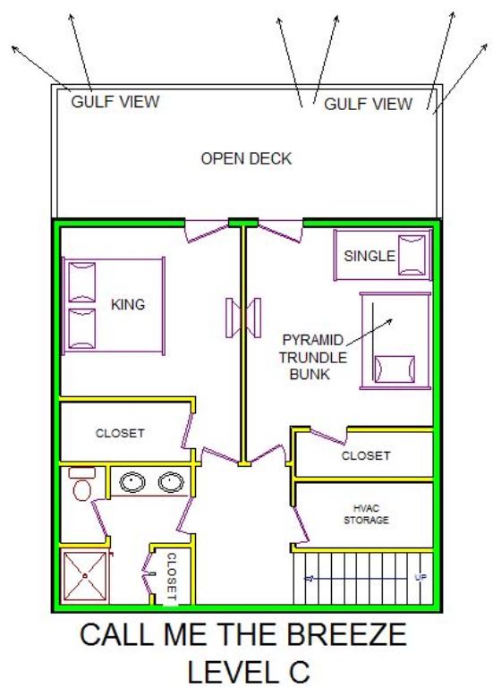 A level C layout view of Sand 'N Sea's beachside with gulf view house vacation rental in Galveston named Call Me The Breeze